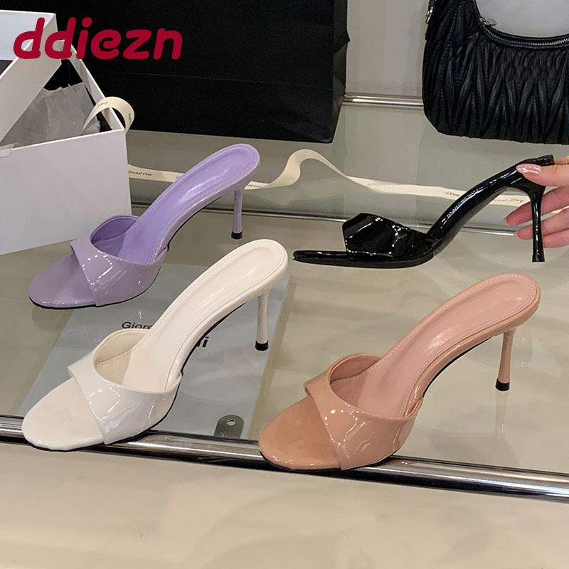 Fashion Summer Spring Elegant Women Heeled Sandals Slides Shoes Female Footwear Fashion Round Toe Ladies Thin Heels Sandals Shoes
