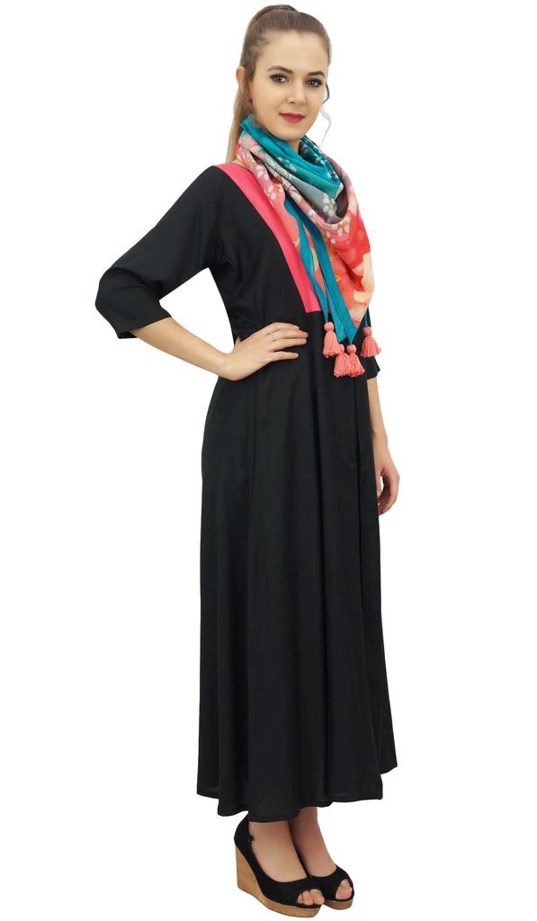Bimba Women's Designer Black A-Line Kurta Kurti Indian Party Wear With