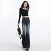High-waisted Retro Jeans for Women with A Slim Autumn and Winter New Style Slim Floor Horn Horseshoe Plus Velvet Pants