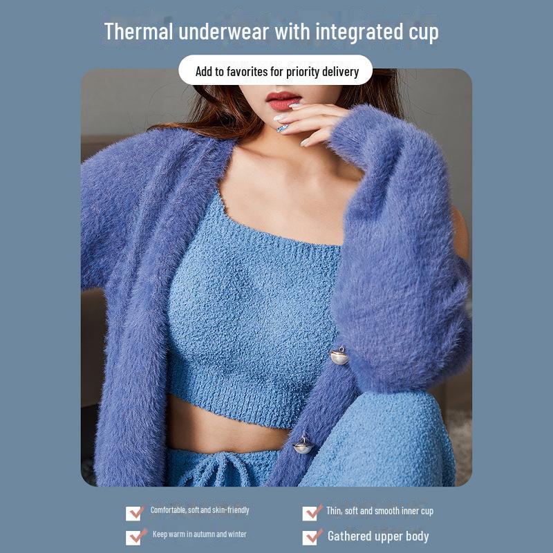 Plush Women's Lambskin Vest with Chest Pads - Warm, Bra-Free, One-Piece Innerwear for Autumn and Winter