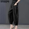 Summer Casual Cotton Linen Pants Women Retro Pockets Loose Harem Pants Woman Solid Elastic Waist Trousers Female