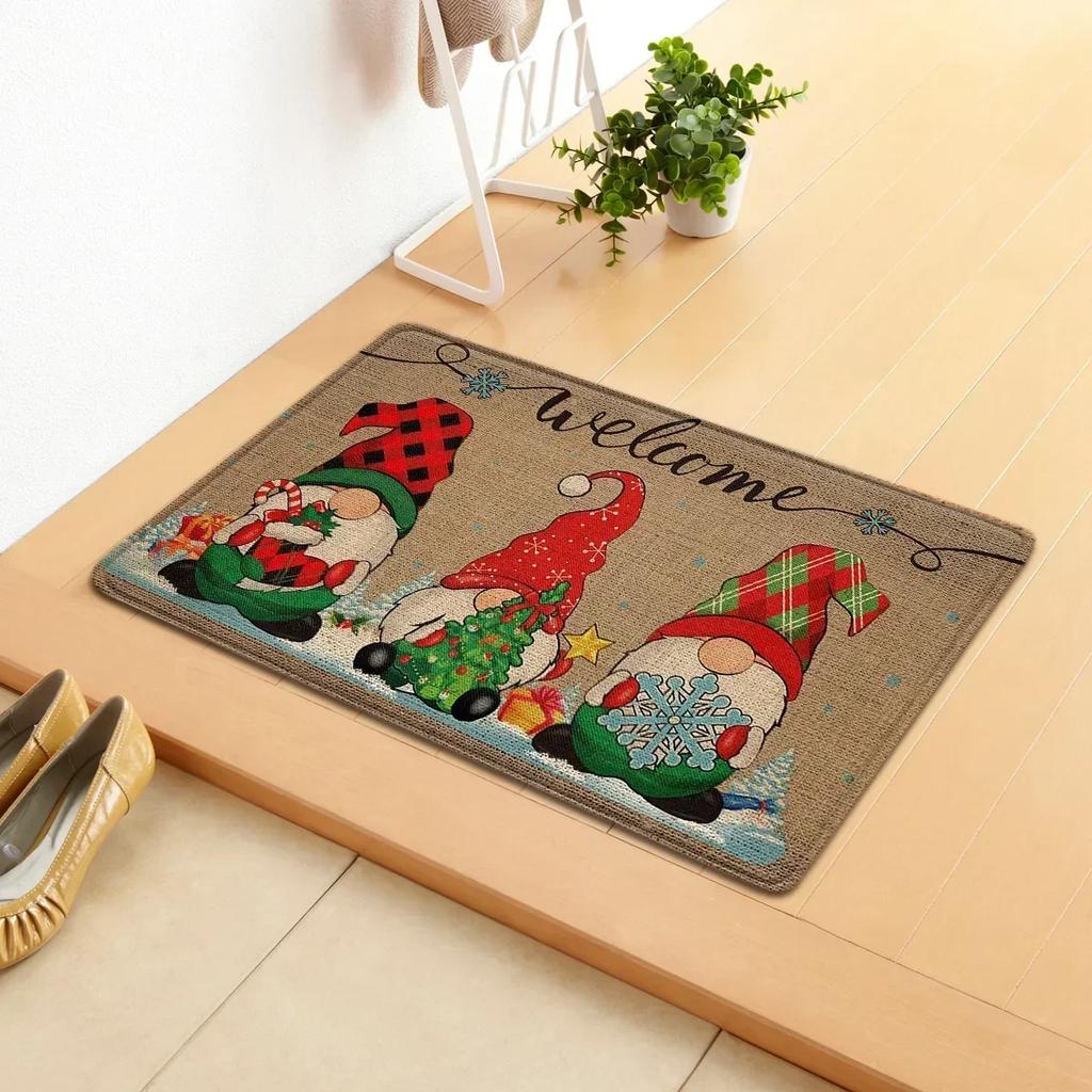 Merry Christmas Welcome Doormat Winter Non-Slip Rubber Backed Floor Mat for Home Indoor Outdoor Entrance Decoration