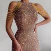 2025 Spring/Summer Crystal Chain Halter Neck Sequin Evening Dress