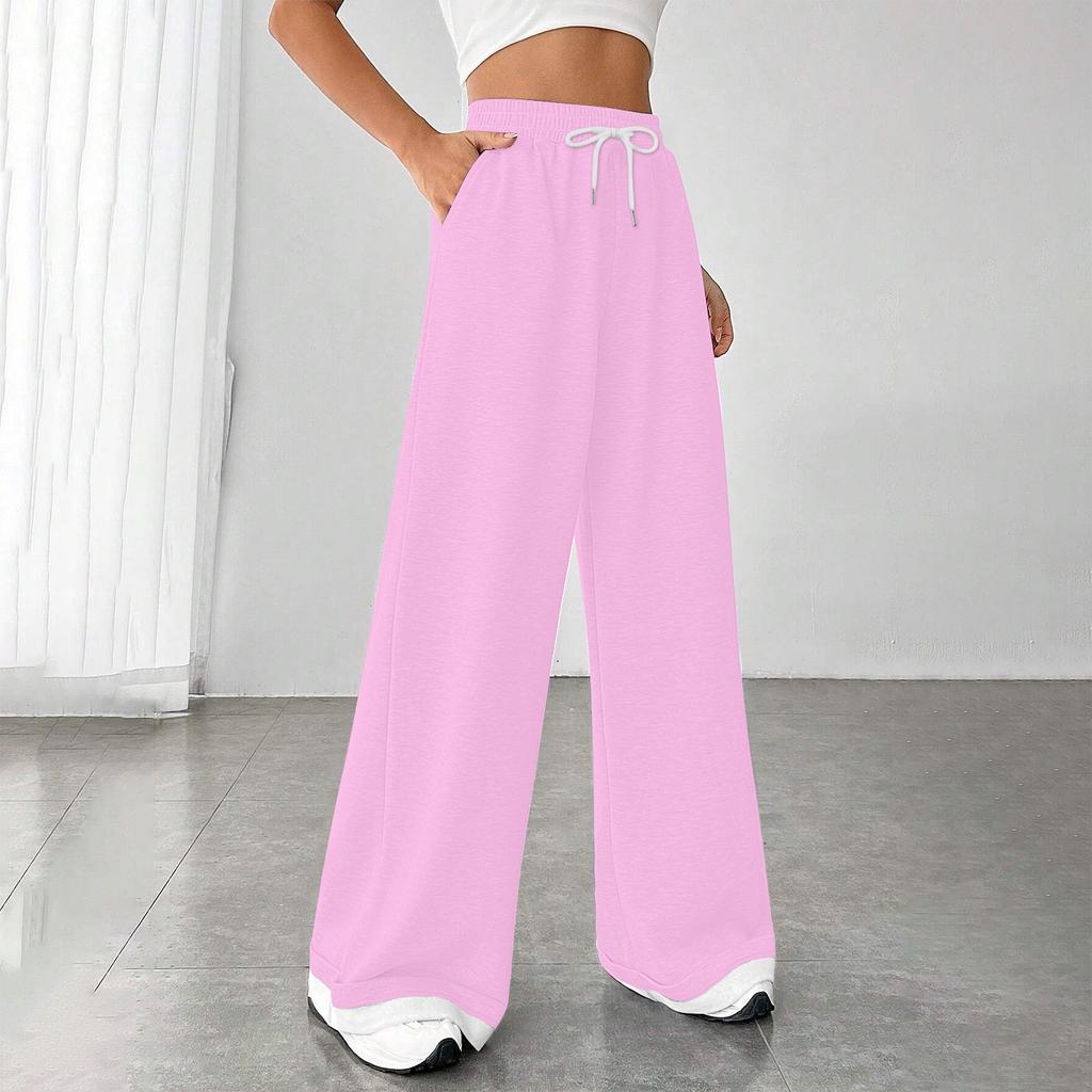 Women's Fashion Loose Drawstring Closed Waist Solid Color Casual Sports Pants Casual Pants