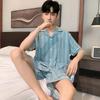 Men's Pajamas Summer Thin Short-sleeved Shorts Cotton Japanese Plaid Home Service Suit Pantalon Pijama Hombre Pyjamas