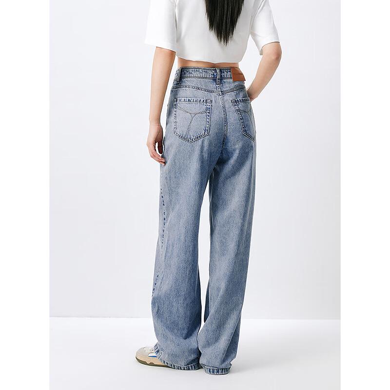 PEACEBIRD Women's Loose Draped Wide-Leg Denim Pants