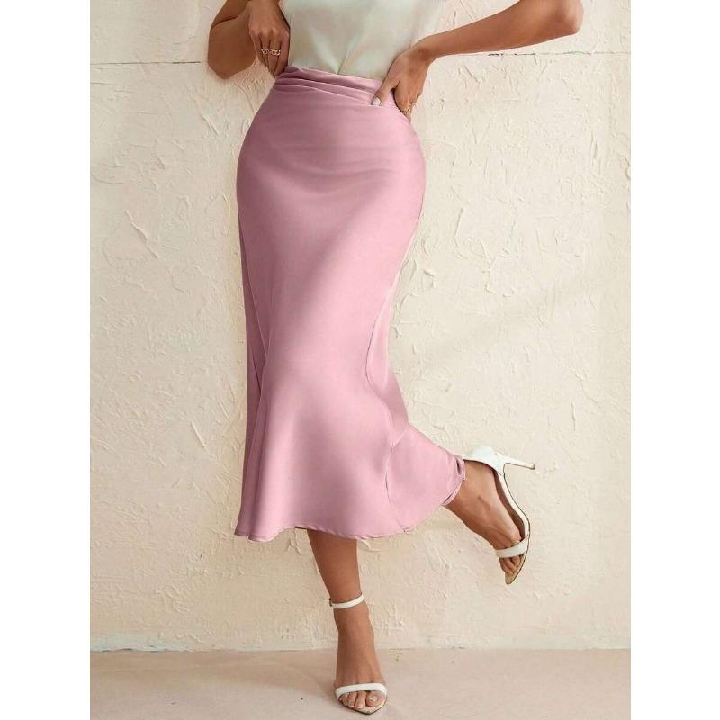 Women's Spring New Slim Fit Solid Color Cover Buttock Fishtail Mid Length Skirt