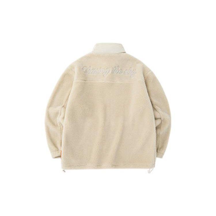 Anta FW22 Life Series Back Print Letter Zip-Up Fleece-Lined Jacket Unisex Outerwear Off-White 952238611-1