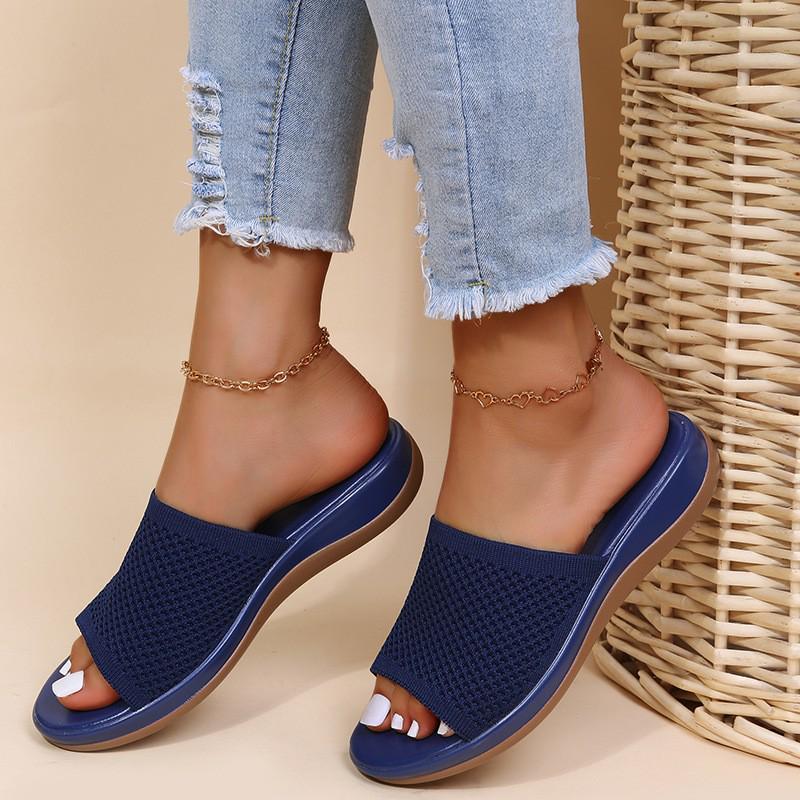 2022 Women's Knit Thick Sole Beach Sandals: Spring & Summer Plus Size Flat Slippers
