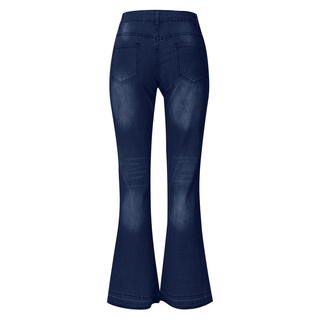 Women Flare Jeans Mid Waist Bell Jeans Stretch Slim Pants Length Jeans