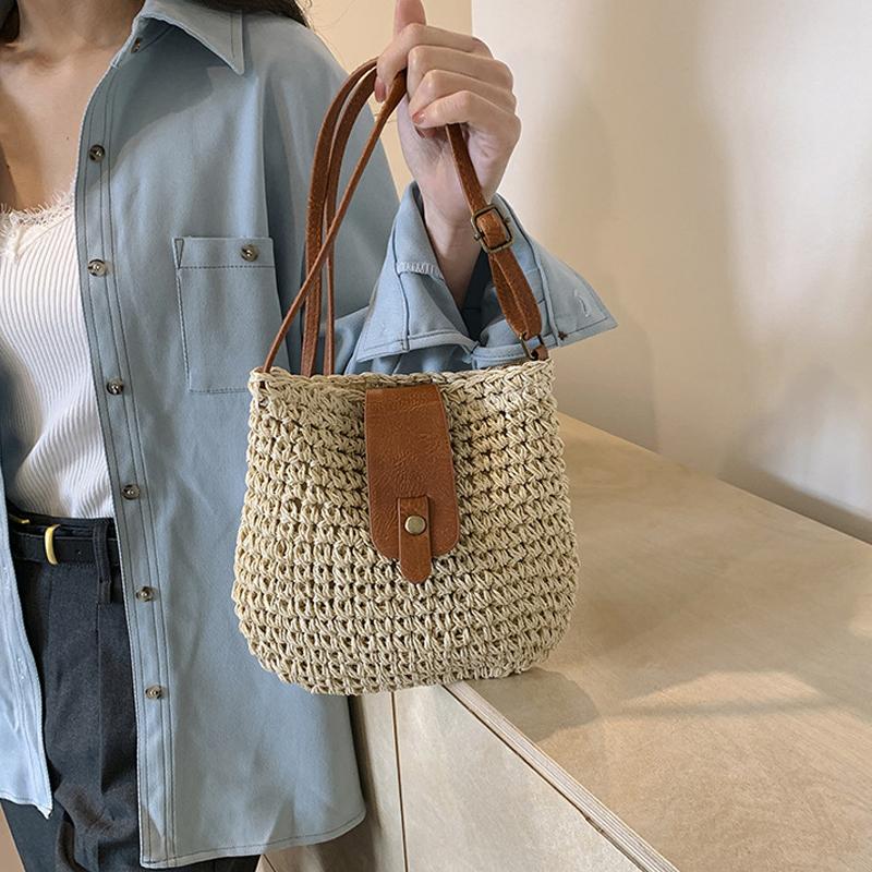 Women's Straw Fabric Shoulder Bag Large Capacity Messenger Bag Crossbody Beach Holiday Summer Fashion