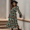 Autumn Women's Dress Long Sleeve Printed V-Neck Dresses Mid-Length Dress