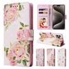 RFID Blocking Anti Theft Brush Embossed Floral Wallet Case with Card Slots for iPhone 16 15 14 13 12 Samsung Galaxy S25 S24 S23 A15 A14 A56 A55