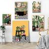 Greek Tile Botanical Plants Art Boho Green Leaves Self-adhesive Art Poster Whitepaper Sticker DIY Room Bar Cafe Wall Decor