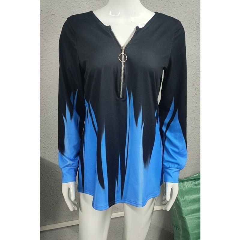 Autumn Winter Hoodies & Sweatshirts Women's V-neck Zipper Personalized Printed Women's Long Sleeved Hoodie