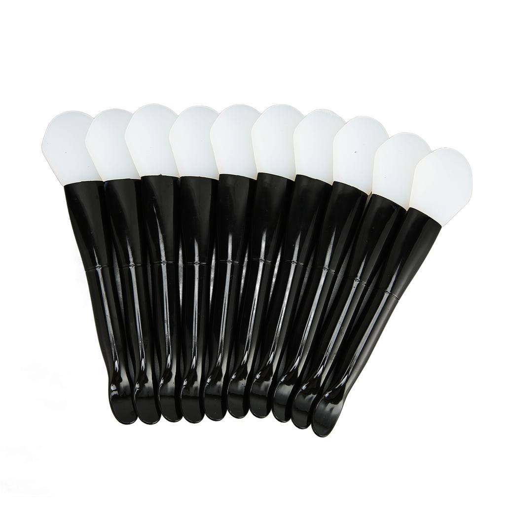 10pcs Facial Mask Brush Dual Sided with Spoon Soft Silicone Black Handle Mask Applicator Brush for