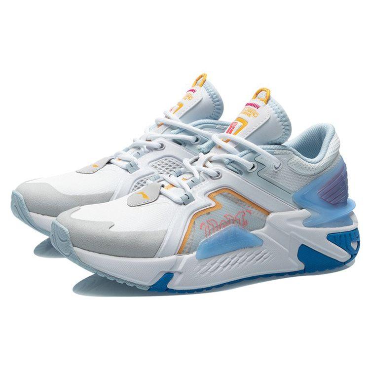 Li Ning 001 Ti Shock Absorbing Non-Slip Low-Top Running Shoes Women Sneaker White Blue AGLR008-1
