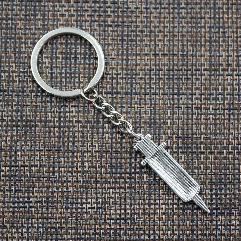 Fashion Keychain 43x13mm Doctor Syringe Silver Color Pendants DIY Men Jewelry Car Key Chain Ring Holder Souvenir For Gift