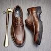Men'S Retro Low-Top Casual Leather Shoes Spring Autumn Leather Single Shoes Business Dress British Lace-Up Men'S Shoes