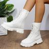 Fashion 2025 Boots Women  Autumn Winter PU Leather White Ankle Boots Motorcycle Female Chunky Heels Platform Boots