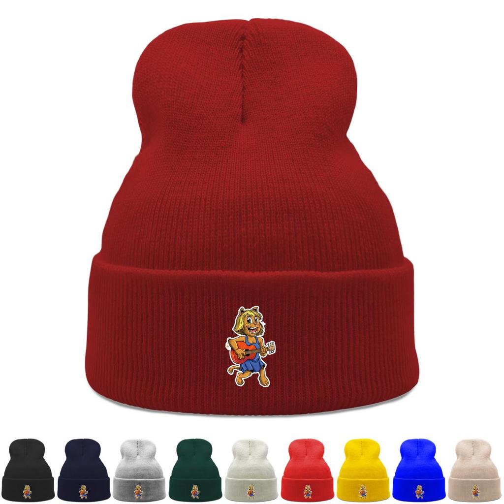 Guitar Dog Warm Knitted Cap Beanie, Animal Woman Cap Winter Soft Unisex Headwear Knitted Hat Beanie
