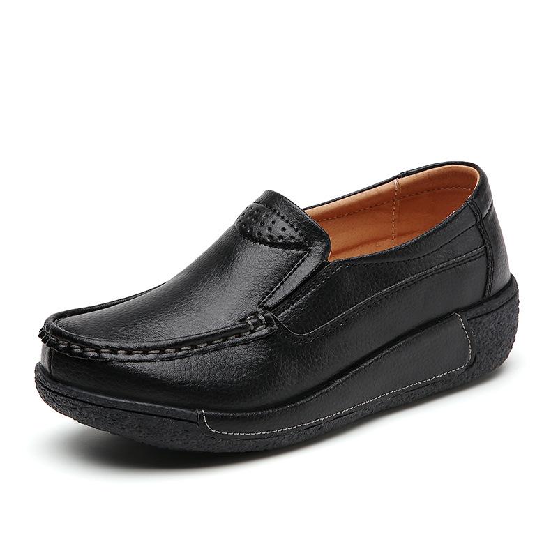 Genuine Leather Thick-Soled Loafers for Women - Soft, Casual Slip-On Shoes for All Seasons, Suitable for Pregnant Women