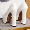 Women's Chunky High Heels Round Toe Pumps 14cm Heel 4cm Platform WZ