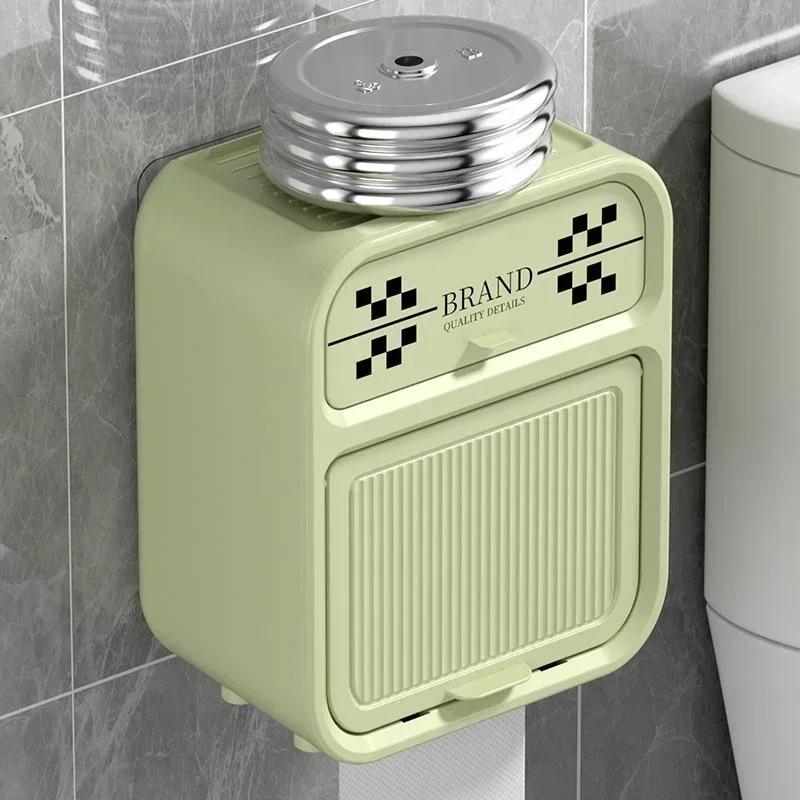 1pc Nordic Style Chessboard Bathroom Tissue Box Double Layer Storage Rack Waterproof Non-hole Wall Mounted Tissue Box