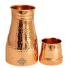 Pure Copper Bedroom Water Bottle with Inbuilt Glass, Hammered Shine Design, Drinkware and Storage Purpose, 1000 Ml (Pack of 1)