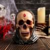 Realistic Human Skull Model Retro Resin Skull Head Statue with Hood Spooky Halloween Home Desktop