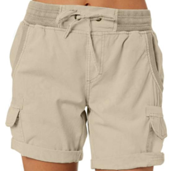 Women Shorts High Waist Adjustable Drawstring Cargo Shorts with Pockets Solid Color Summer Casual Shorts Daily Wear