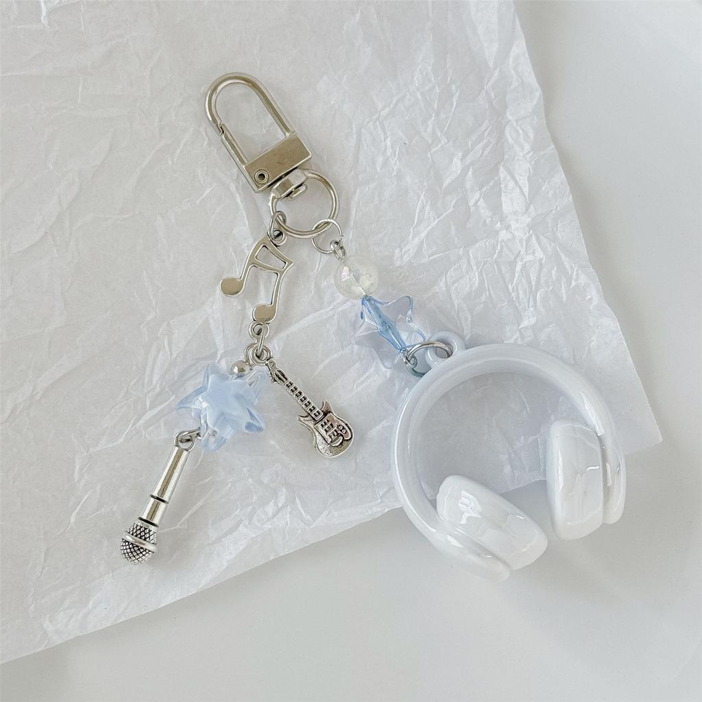 Trendy Headphone Shaped Keychain Bag Ornament Phone Lanyard Feature Star Music Notes for Students and Music Lovers