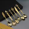 6pcs Vintage Spoons Fork Royal Style Gold Carved Coffee Tea Spoon Snacks Fruit Prikkers Dessert Fork Cutlery Set Kitchen Tool