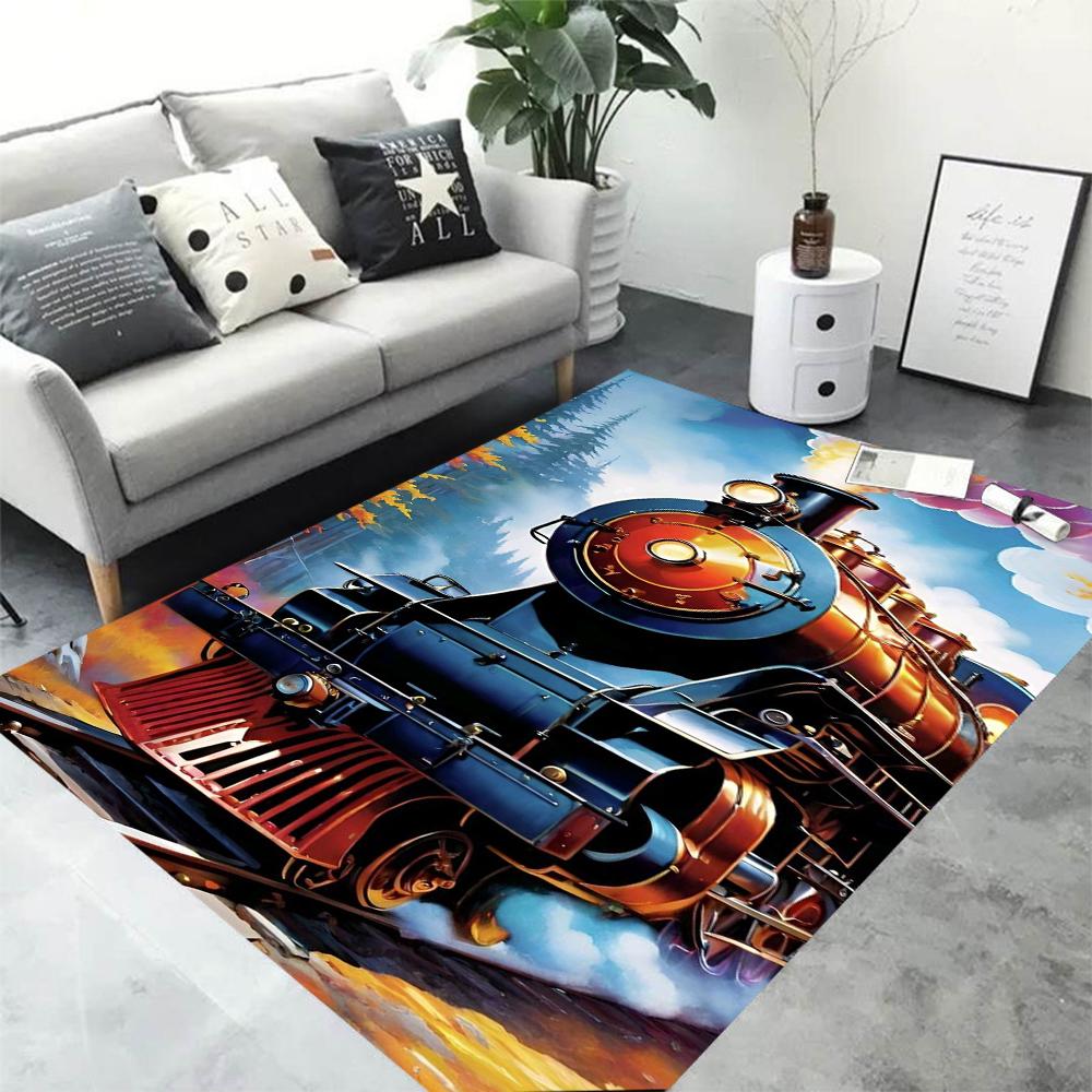 3D Retro Railway Track Train Carpet Rug for Home Living Room Bedroom Playroom Sofa Doormat Decor,Kid Area Rug Non-slip Floor Mat