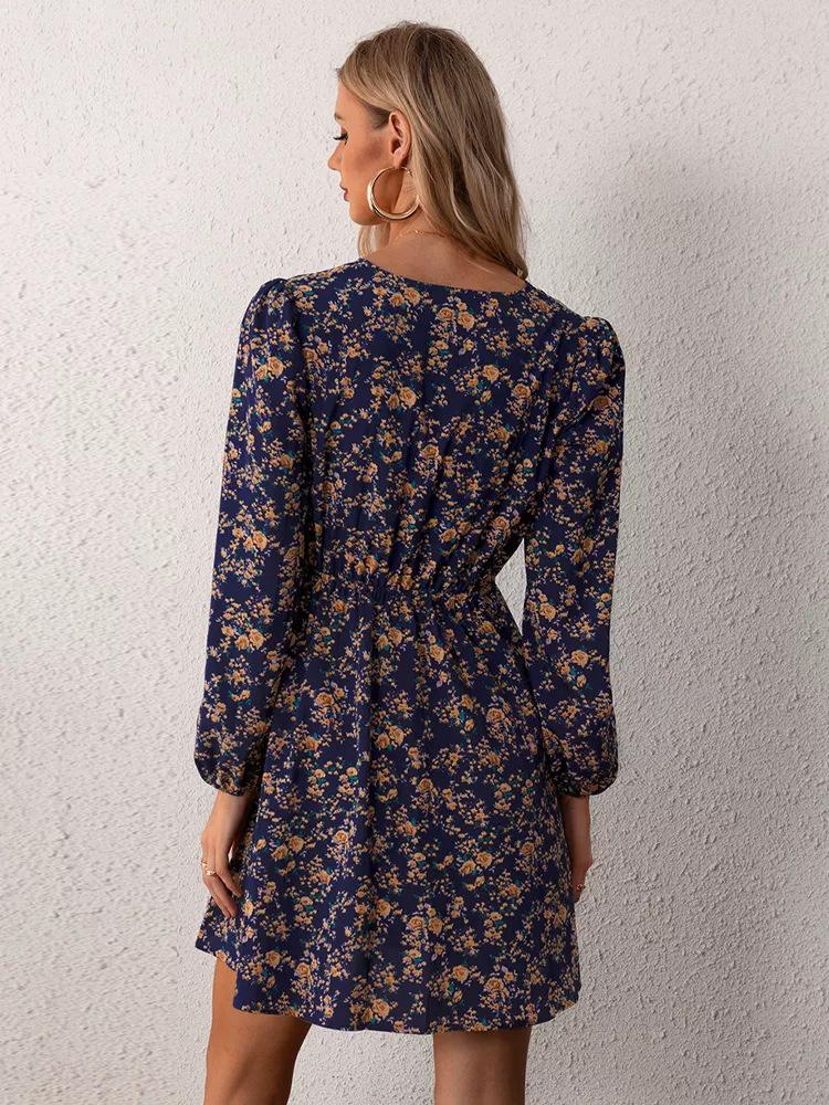 2023 Trendy European and American Autumn Print Long-Sleeve Dress