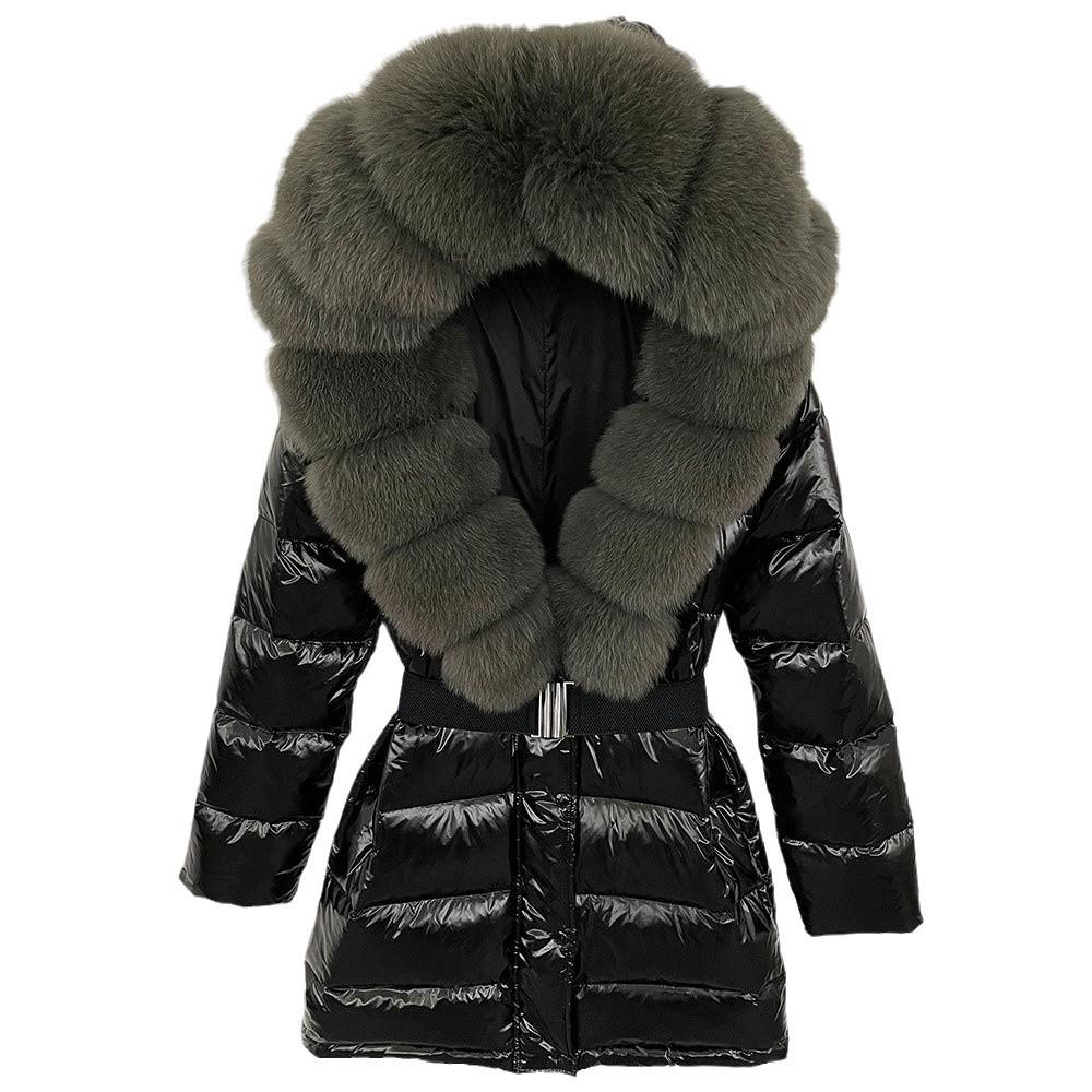 2025 Women's Shiny Coat: Fox Fur Collar, Thickened Long Down Jacket