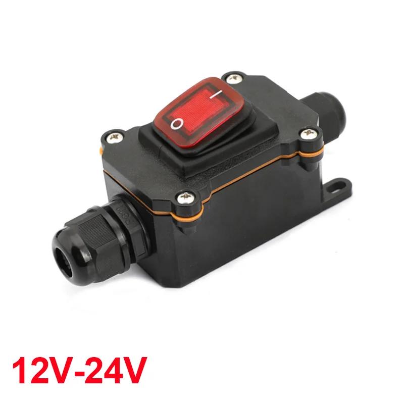 Inline Power Cord 110V-220V 12V-24V Marine Rocker Switch On Off Waterproof IP67 Junction Box 20A High Current Connetor Outdoor