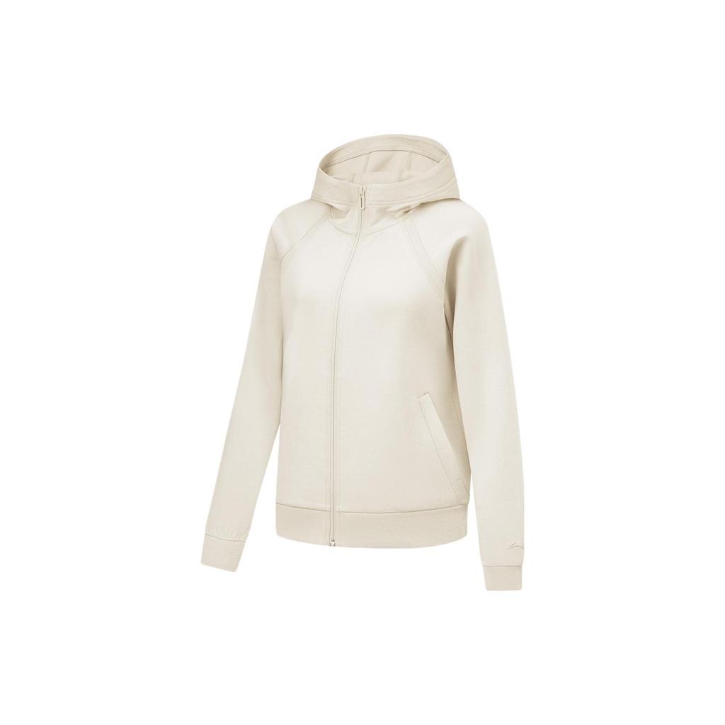 Li Ning Fitness Series Solid Color Comfortable Hooded Jacket Simple Comfortable Sports Cardigan Women Jacket Gravel-Gray AWDU114-2