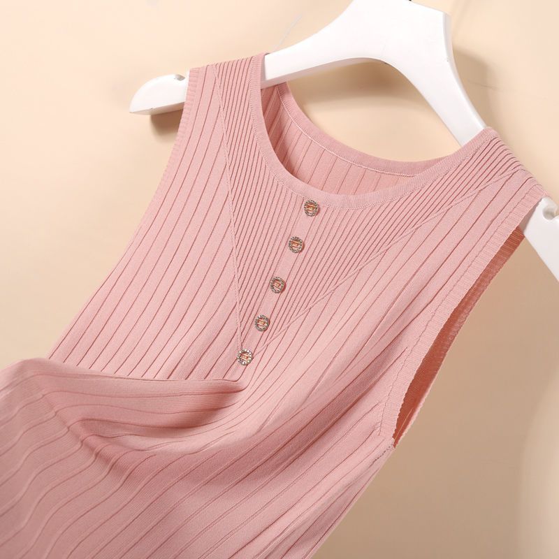 Suspender Vest for Women O-neck Spring and Summer New Style Knitted Sleeveless Bottom Tshirt Tops