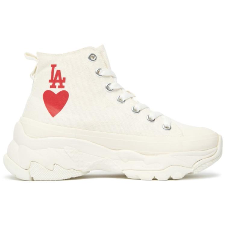 New MLB Chunky High Anti Slip And Wear Resistant Breathable High Top Canvas Shoes Unisex White Red 3ASHU321N-07IVS