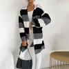 Women's Fashion Loose Early Autumn New Mid-length Knitted Cardigan Japanese Striped Color Matching Sweater Jacket