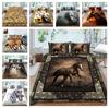3D Horse Pattern Bedding Single Double Bed Full Size Animal Print Pillowcase and Quilt Cover Microfiber Washable Home Decoration