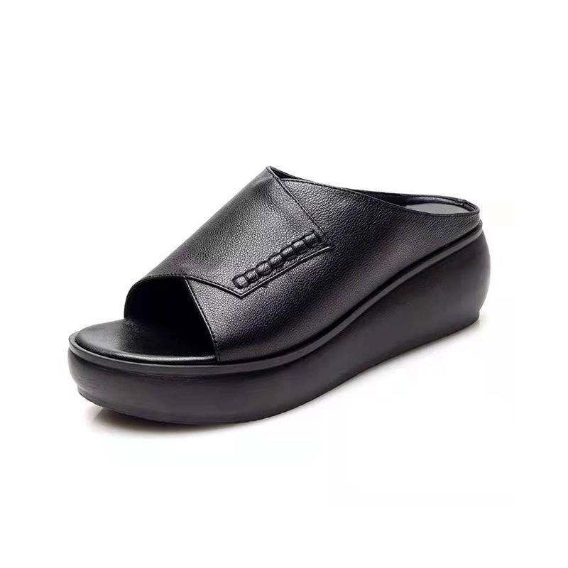 Fashion 2024 Summer New Fashion Solid Color Open Toe Women Slippers Wearing Thick Sole Slope Heel Comfortable Women's Shoes Outside