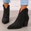 Chunky Heel Women's Ankle Boots | Pointed Toe, Faux Cover, Encrusted Side Zipper, Comfortable Block Heel & Rubber Sole (EU/US 5-11)