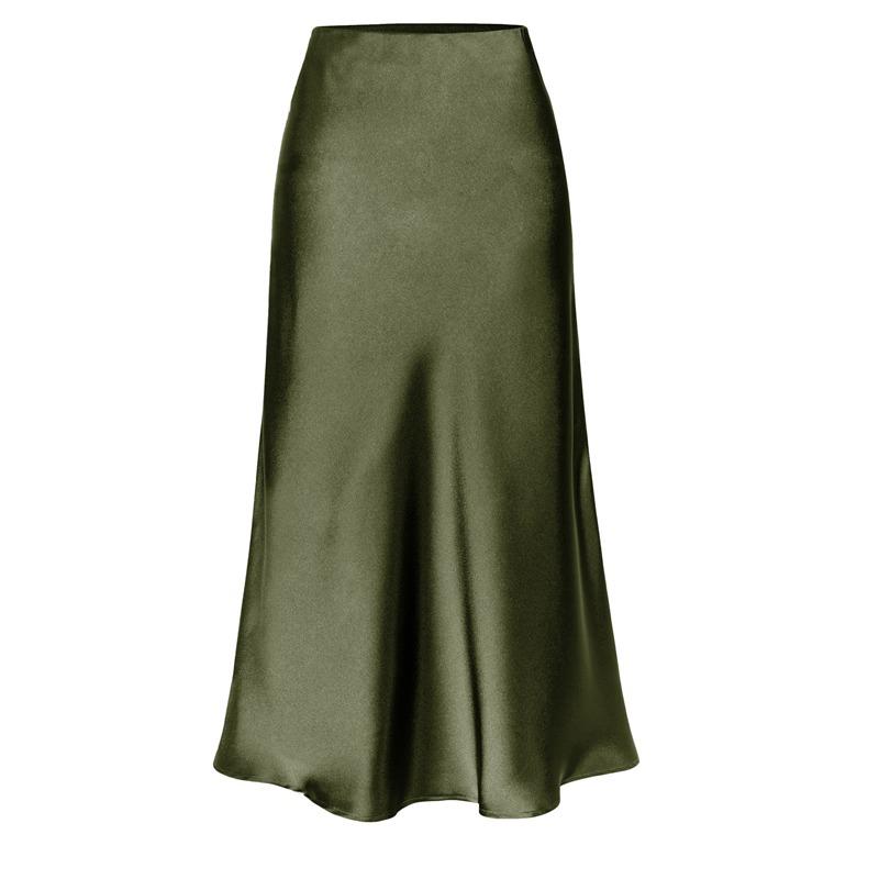 Elegant Temperament, High-quality Acetate Satin Elastic High-waist Split Mid-length Skirt