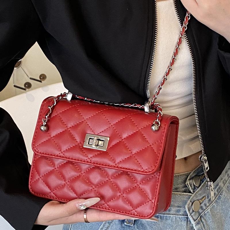 Stylish Casual Simple Small Square Bag Women's 2025 New Trendy Fashion Diamond Chain Bag Single Shoulder Crossbody Small Square Bag