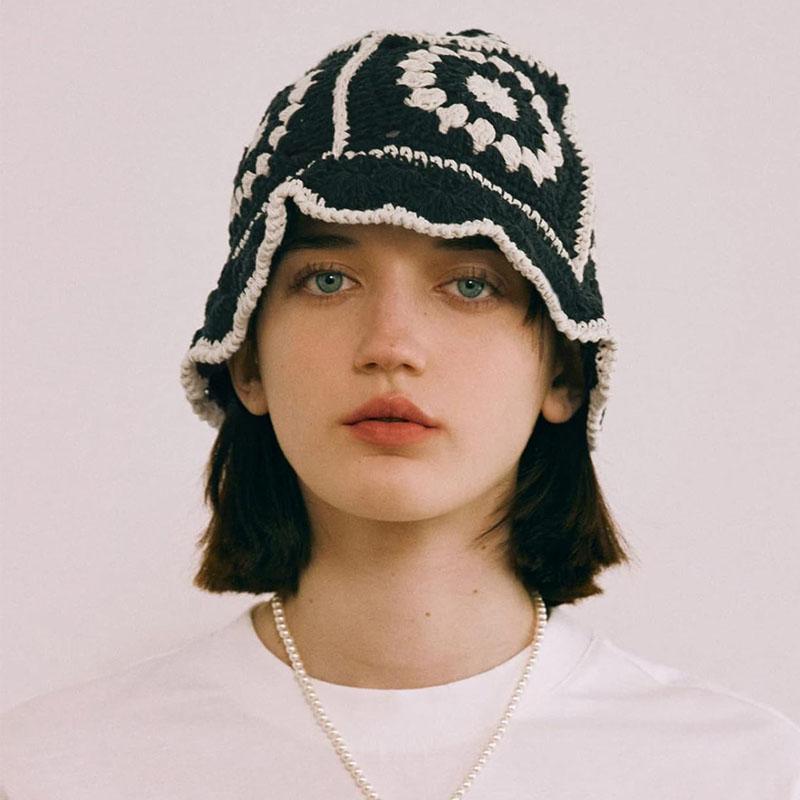 2024 Flower Crochet Bucket Hat Women Summer Handmade Knit Beanies INS Y2k Korean Fashion Panama Cap