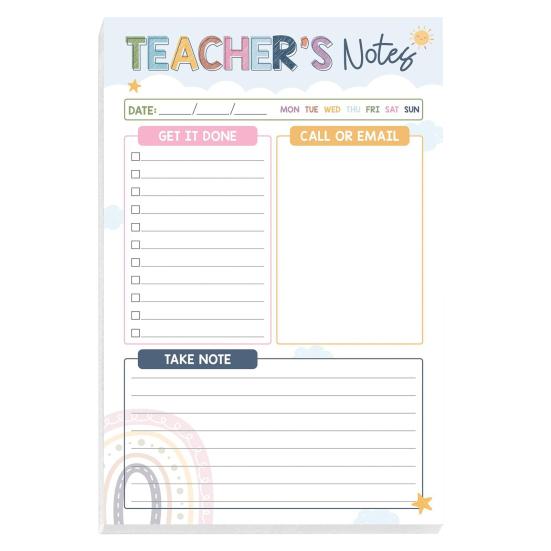 Bohemian Rainbow Teacher Notepad Gratitude Gift with To-Do Lists Contact Log & Notes Section Inspirational Planner for Educators