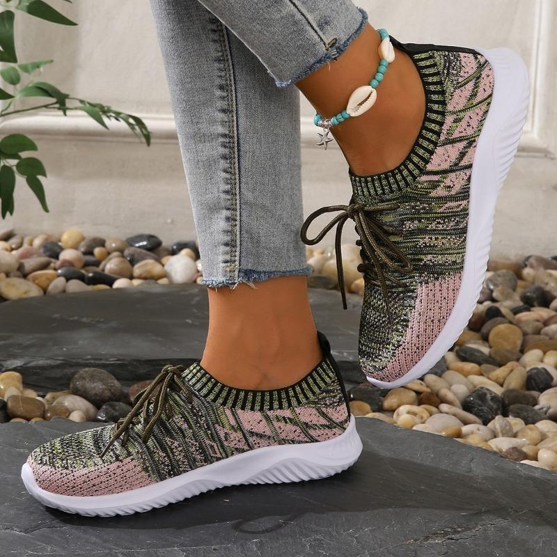 Breathable Knitting Platform Sneakers Women Fashion Mix Color Non-Slip Sports Ladies Comfortable Slip-On Flat Heel Casual Shoes