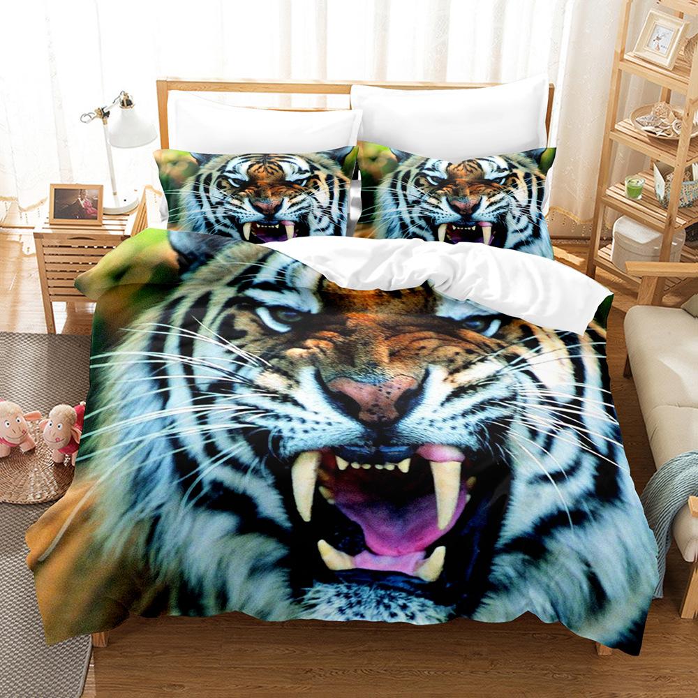 3D Fierce Beast Bedding Set Tiger Print Duvet Cover Pillowcase 2/3 Pieces AU180 * 210 Full Size Soft Zippered Home Textile